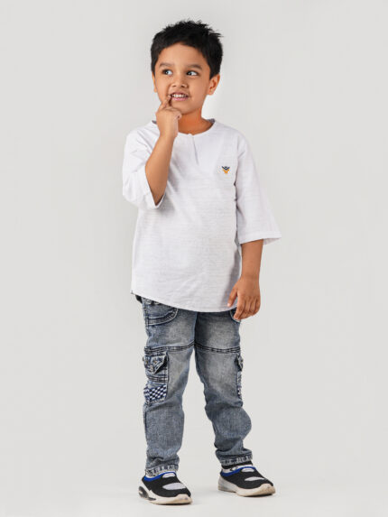 Boy's White-Stylish Katua
